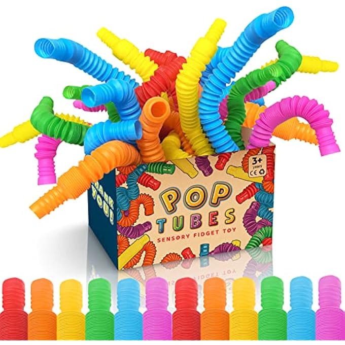 AWH Mini Pop Tubes Fidget Toy 24 Pack: Sensory Stretch Tubes Kit Stress Relief Toys for Kids | Fun Pop Tubes Bulk | Classroom Party Favors Prizes Birthday Party Supplies Fine Motor Skills for Toddlers - Image 1
