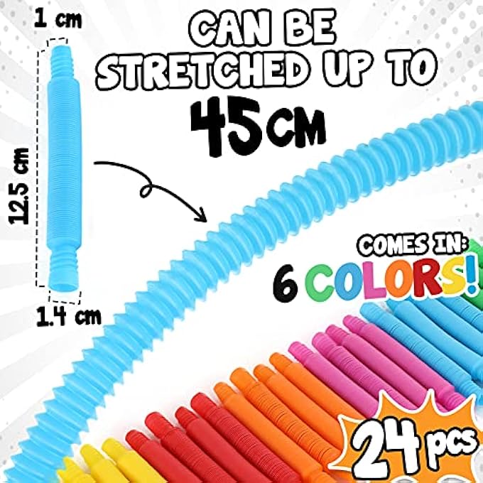 AWH Mini Pop Tubes Fidget Toy 24 Pack: Sensory Stretch Tubes Kit Stress Relief Toys for Kids | Fun Pop Tubes Bulk | Classroom Party Favors Prizes Birthday Party Supplies Fine Motor Skills for Toddlers - Image 4