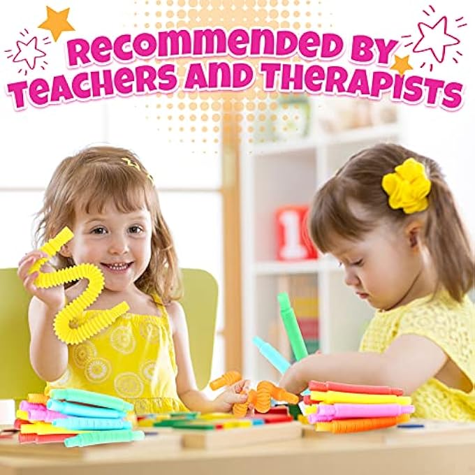 AWH Mini Pop Tubes Fidget Toy 24 Pack: Sensory Stretch Tubes Kit Stress Relief Toys for Kids | Fun Pop Tubes Bulk | Classroom Party Favors Prizes Birthday Party Supplies Fine Motor Skills for Toddlers - Image 3