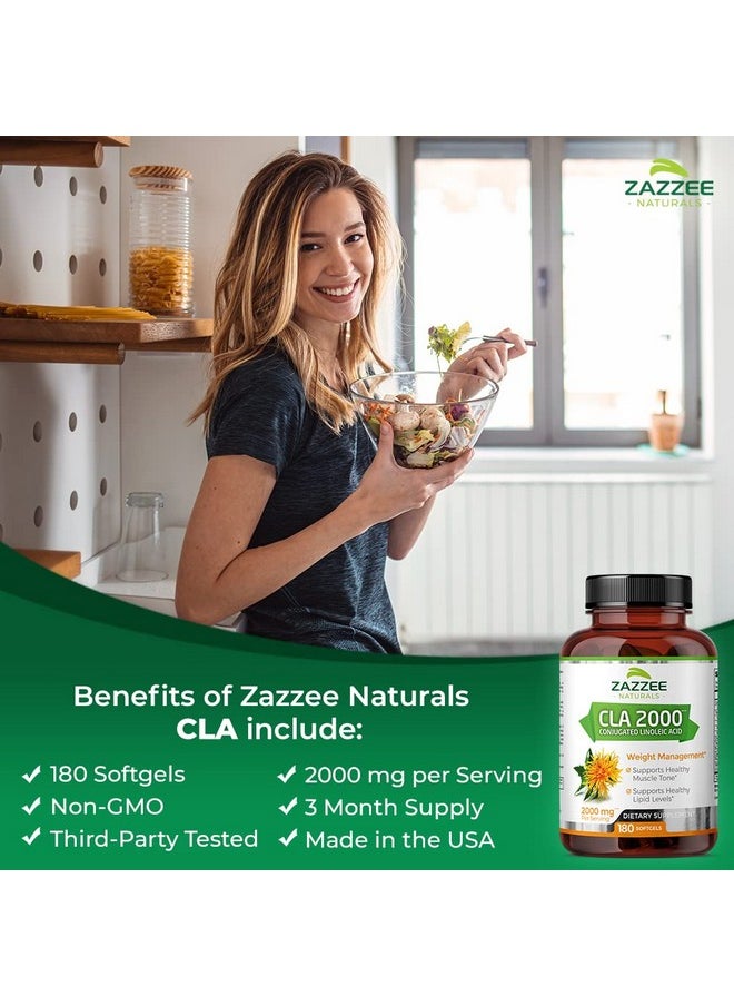 Zazzee - Zazzee High Potency CLA 3600, 180 Softgels 3600 mg per Serving Conjugated Linoleic Acid from Safflower Oil Concentrated and Standardized 60 Day Supply - Image 1