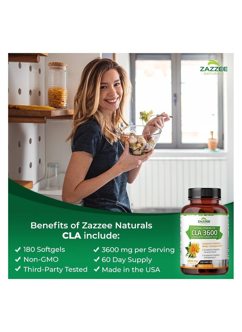 Zazzee - Zazzee High Potency CLA 3600, 180 Softgels 3600 mg per Serving Conjugated Linoleic Acid from Safflower Oil Concentrated and Standardized 60 Day Supply - Image 1