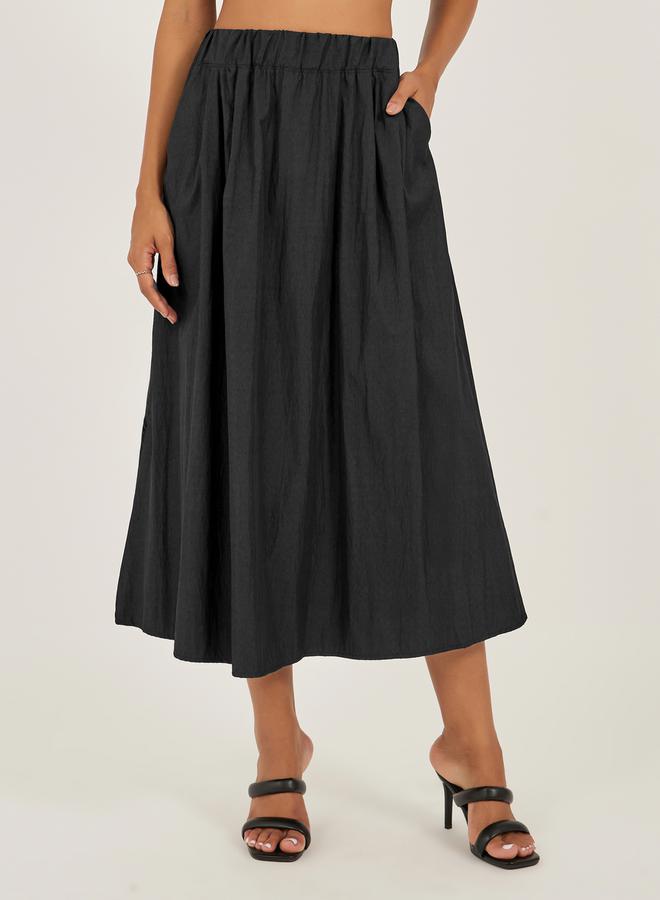Styli Pleated A-Line Midi Skirt with Elasticated Waistband  - Image 2