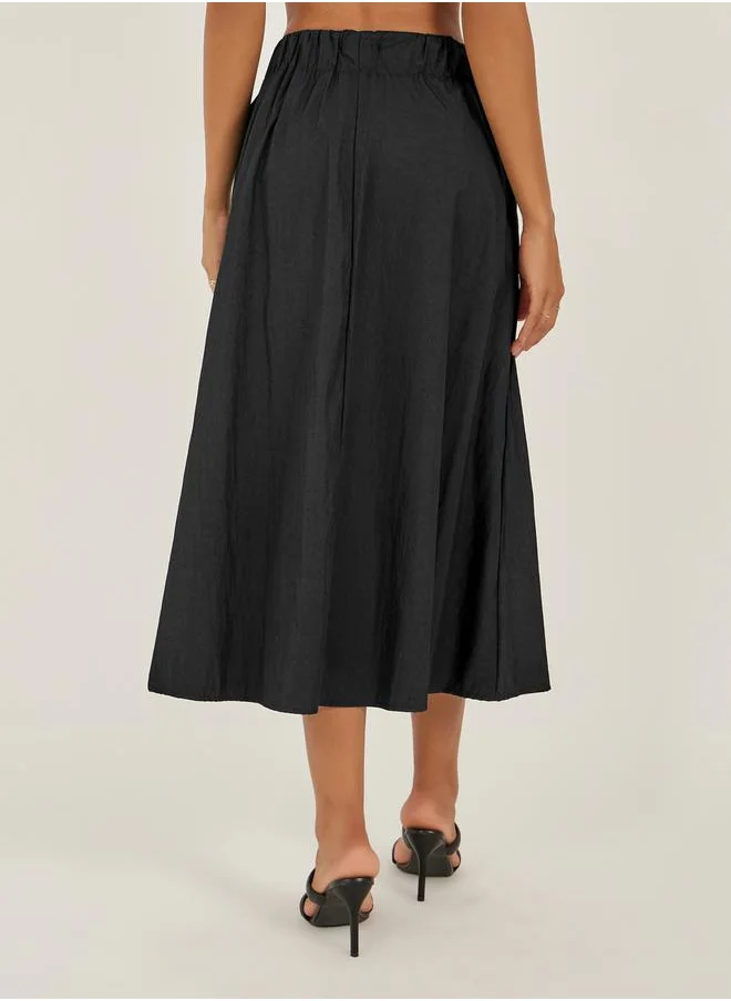 Styli Pleated A-Line Midi Skirt with Elasticated Waistband