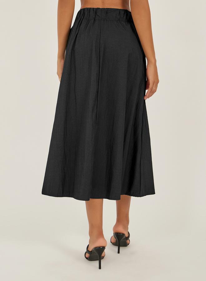 Styli Pleated A-Line Midi Skirt with Elasticated Waistband  - Image 4