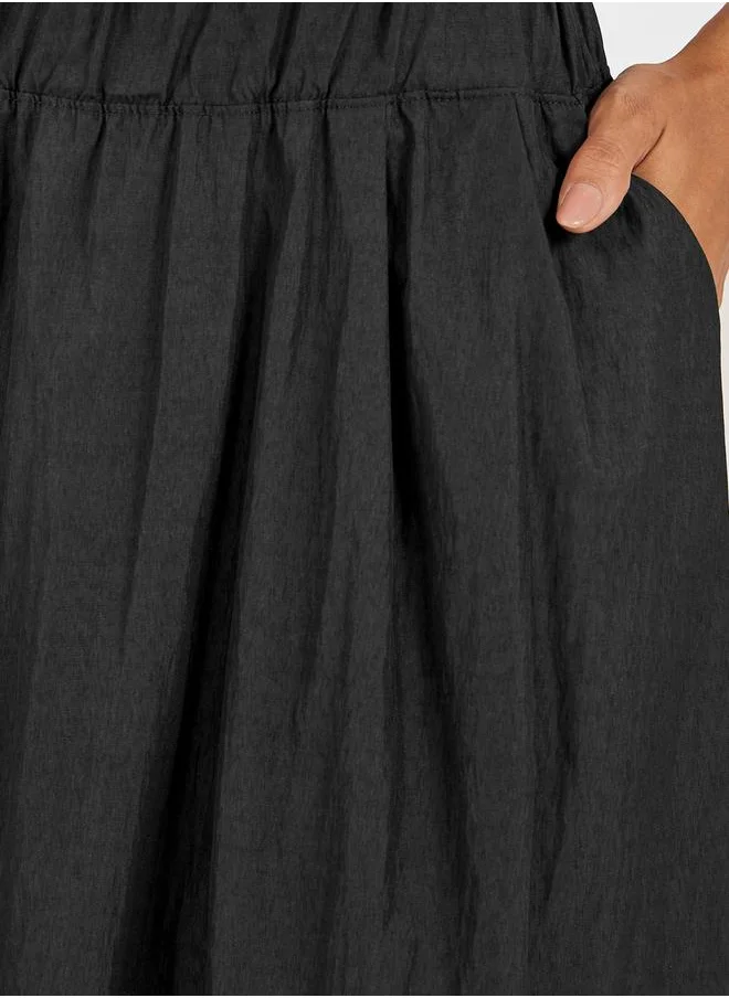 Styli Pleated A-Line Midi Skirt with Elasticated Waistband
