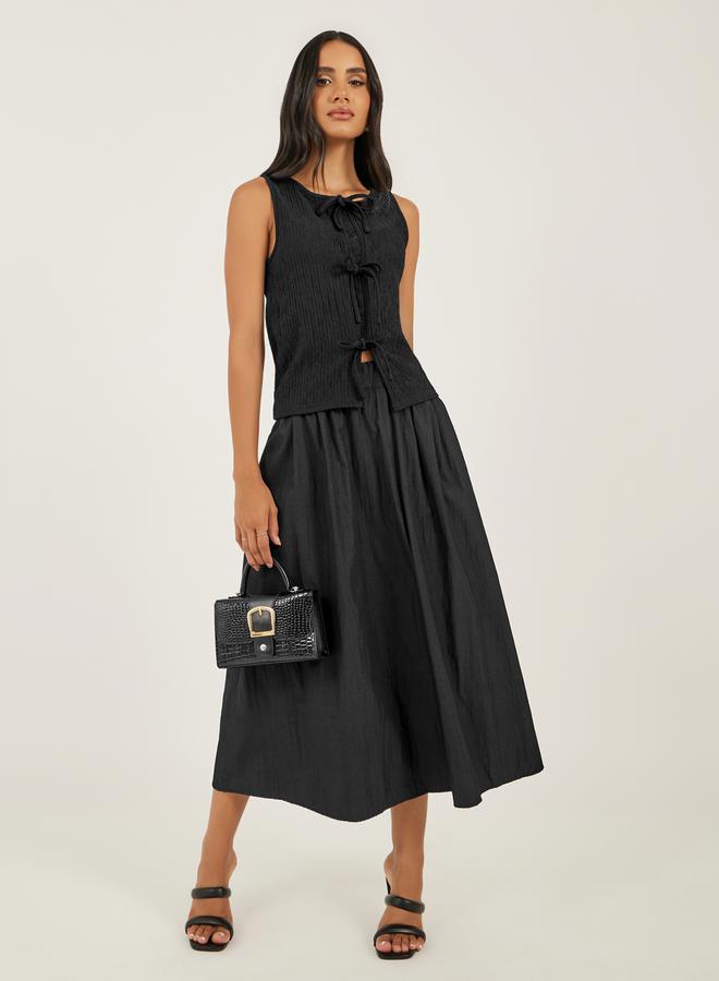 Styli Pleated A-Line Midi Skirt with Elasticated Waistband  - Image 1