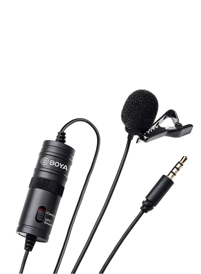 بويا ميكروفون BOYA لافالير، موديل BY-M1، 3.5 مم، لالتقاط صوت ممتاز في الفيديو والتسجيلات الصوتية، مع بطارية LR44،كابل 6 متر، أسود - Image 2
