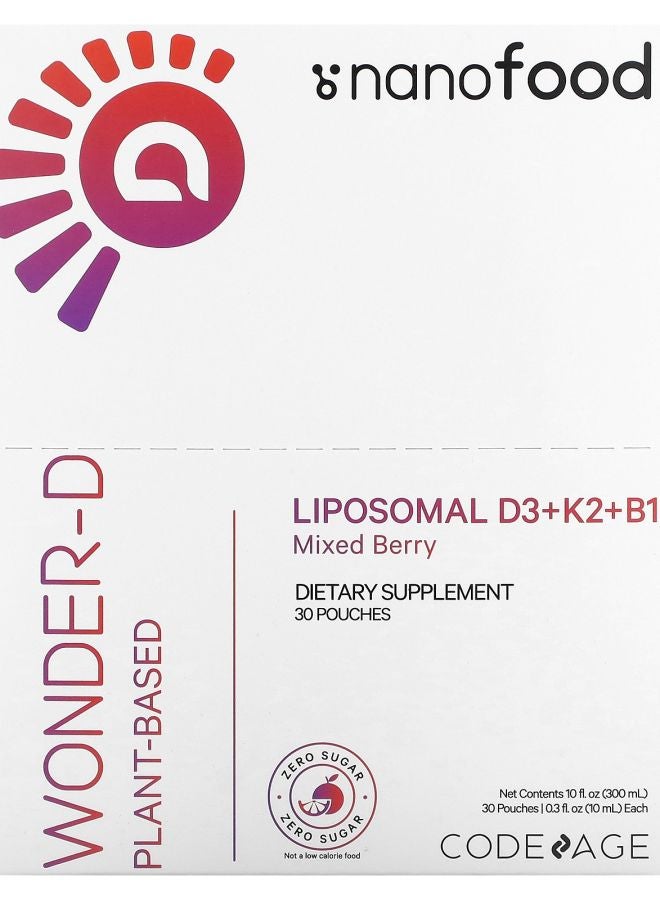 Codeage Nanofood Liposomal D3+K2+B12 Mixed Berry 30 Pouches 0.3 fl oz (10 ml) Each