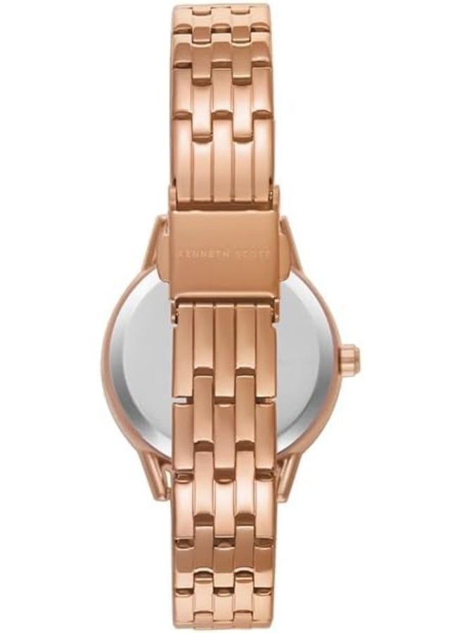 كينيث سكوت ساعة كينيث سكوت نسائية بحركة  وشاشة تناظرية وسوار من الفولاذ المقاوم للصدأ - ذهبي وردي - Image 3