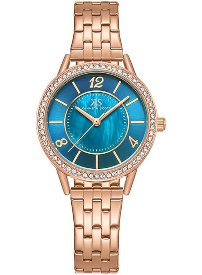 كينيث سكوت ساعة كينيث سكوت نسائية بحركة  وشاشة تناظرية وسوار من الفولاذ المقاوم للصدأ - ذهبي وردي - Image 1