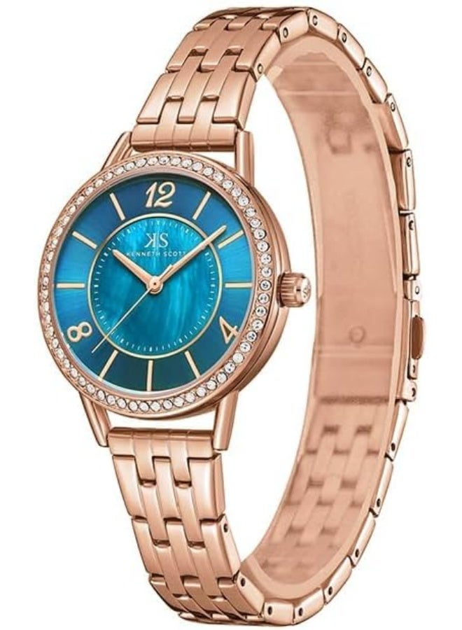 كينيث سكوت ساعة كينيث سكوت نسائية بحركة  وشاشة تناظرية وسوار من الفولاذ المقاوم للصدأ - ذهبي وردي - Image 2