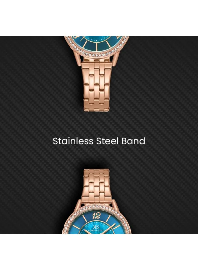 Kenneth Scott Blue Kenneth Scott Women's PC21 Movement Watch, Analog Display and Stainless Steel Strap - K23537-RBKMN, Rose Gold for Women | Best Price UAE