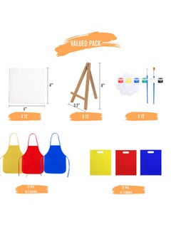 Mini Canvas And Easel Set For Kids,12 Sets All-In-One Small Canvas Kids Painting Kit, With Mini Canvases, Easels, Brushes & Aprons - For Sip & Paint Party & Art Supplies