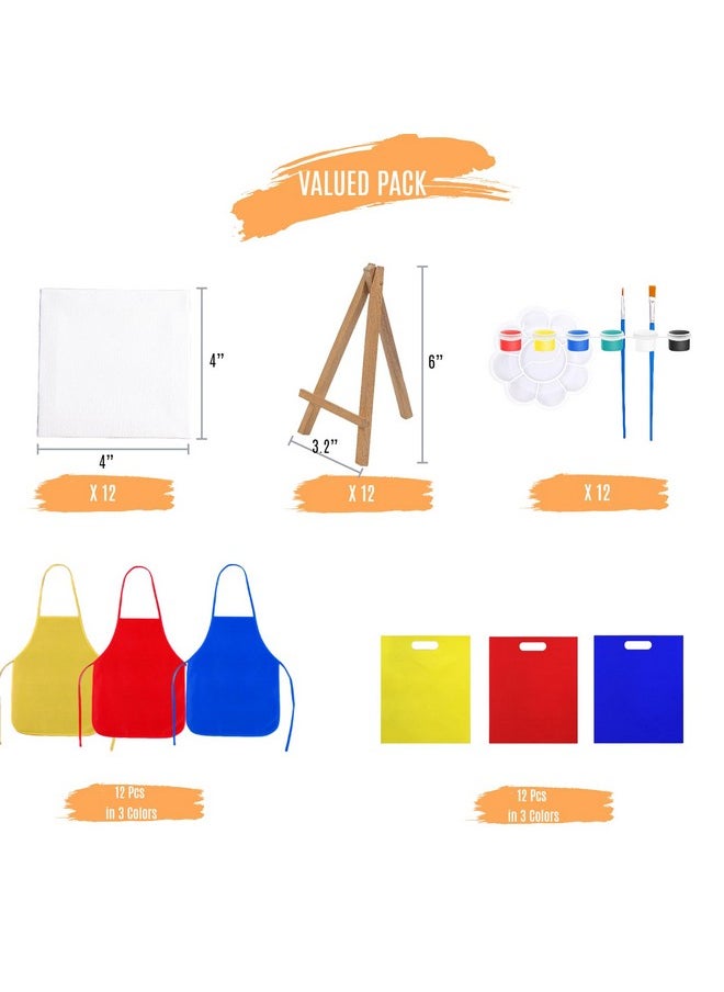 JYfeel - Mini Canvas And Easel Set For Kids,12 Sets All-In-One Small Canvas Kids Painting Kit, With Mini Canvases, Easels, Brushes & Aprons - For Sip & Paint Party & Art Supplies - Image 1