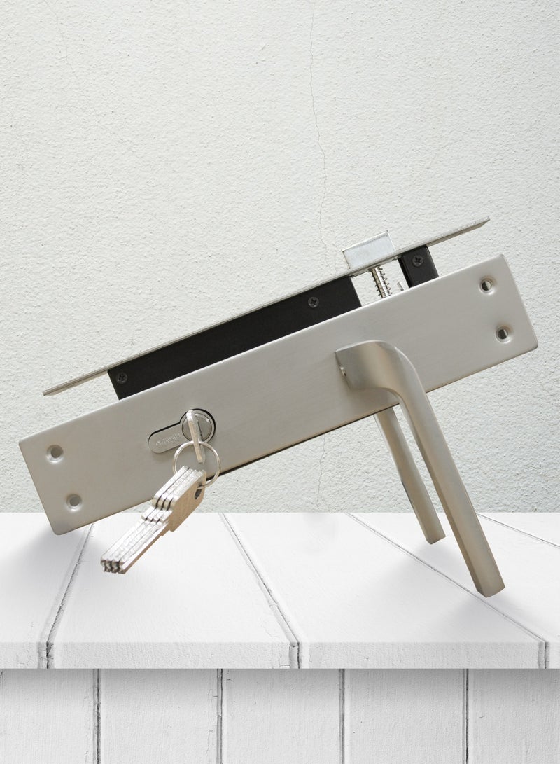 TISMpro Door Handle Lock Set - Aluminum Handle with Lock Body, Cylinder, and 5 Computer Keys with Mounting Screws, TP-7002 Set (MSN) - Image 1