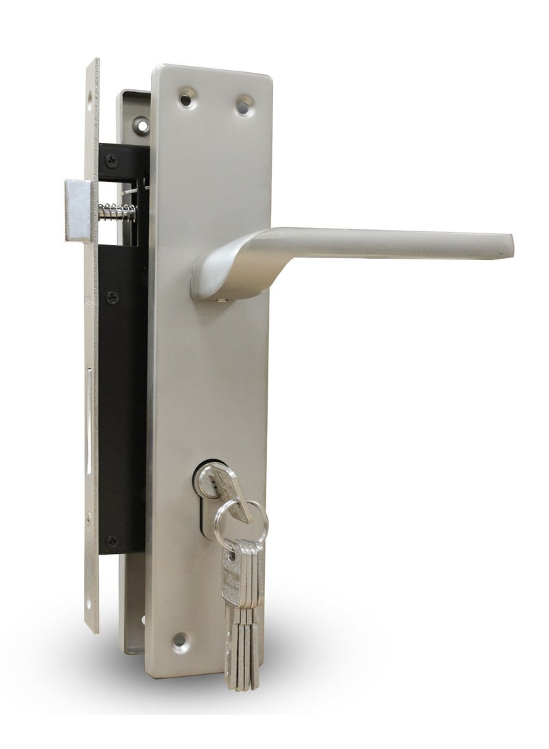 TISMpro Door Handle Lock Set - Aluminum Handle with Lock Body, Cylinder, and 5 Computer Keys with Mounting Screws, TP-7002 Set (MSN) - Image 2