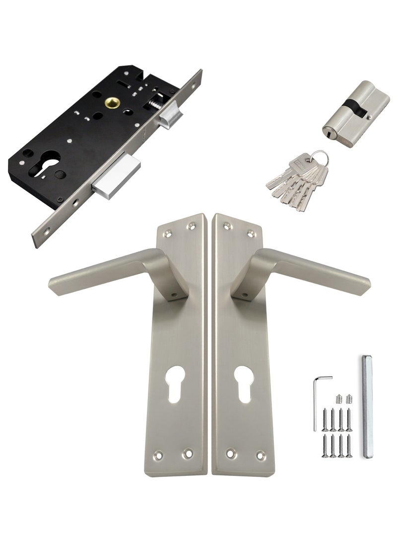 TISMpro Door Handle Lock Set - Aluminum Handle with Lock Body, Cylinder, and 5 Computer Keys with Mounting Screws, TP-7002 Set (MSN) - Image 3