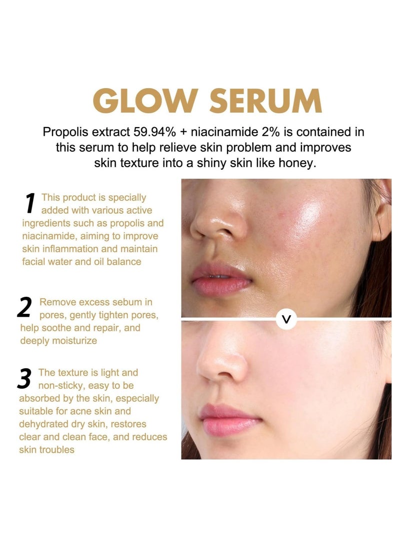 QANZIRE سيروم توهج الوجه مع البروبوليس والنياسيناميد، سيروم العناية بالبشرة الكورية لجميع أنواع البشرة، جوهر مرطب للبشرة الحساسة، الخطوط الدقيقة، لون البشرة غير المتساوي، العناية بالبشرة الكورية (30 مل، 1 أونصة سائلة) - Image 2
