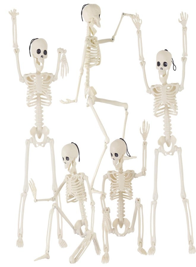Feir 16" Skeletons Halloween Decorations - 5PCS Posable Full Body Skeletons with Movable Joints, Realistic Props for Outdoor Yard, Haunted House, Party & Indoor Halloween Decor - Image 1