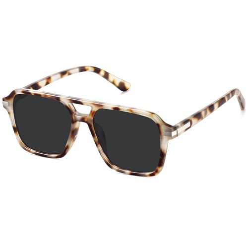 Fozono Retro Aviator Sunglasses for Women Men Trendy Classic Square 70s 80s 90s Vintage Shades Double Bridge Aviators FZN813 Tortoise/Gray - Image 1