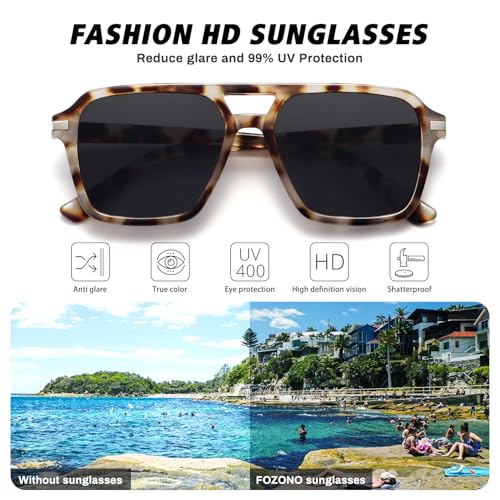 Fozono Retro Aviator Sunglasses for Women Men Trendy Classic Square 70s 80s 90s Vintage Shades Double Bridge Aviators FZN813 Tortoise/Gray - Image 3