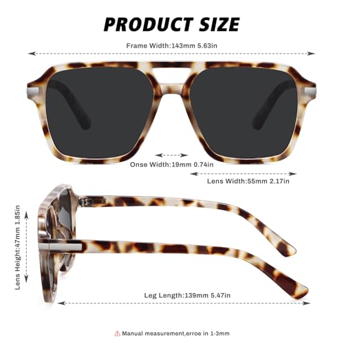 Fozono Retro Aviator Sunglasses for Women Men Trendy Classic Square 70s 80s 90s Vintage Shades Double Bridge Aviators FZN813 Tortoise/Gray - Image 4
