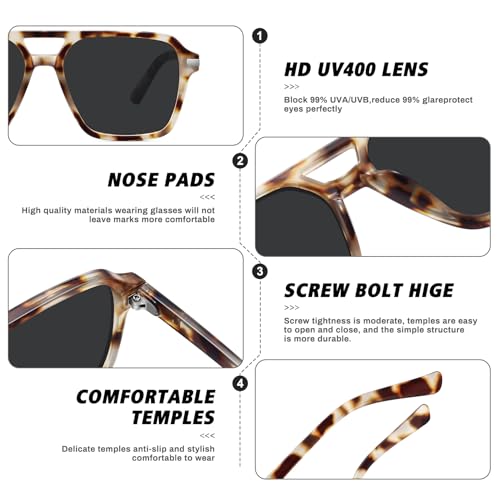 Fozono Retro Aviator Sunglasses for Women Men Trendy Classic Square 70s 80s 90s Vintage Shades Double Bridge Aviators FZN813 Tortoise/Gray - Image 5