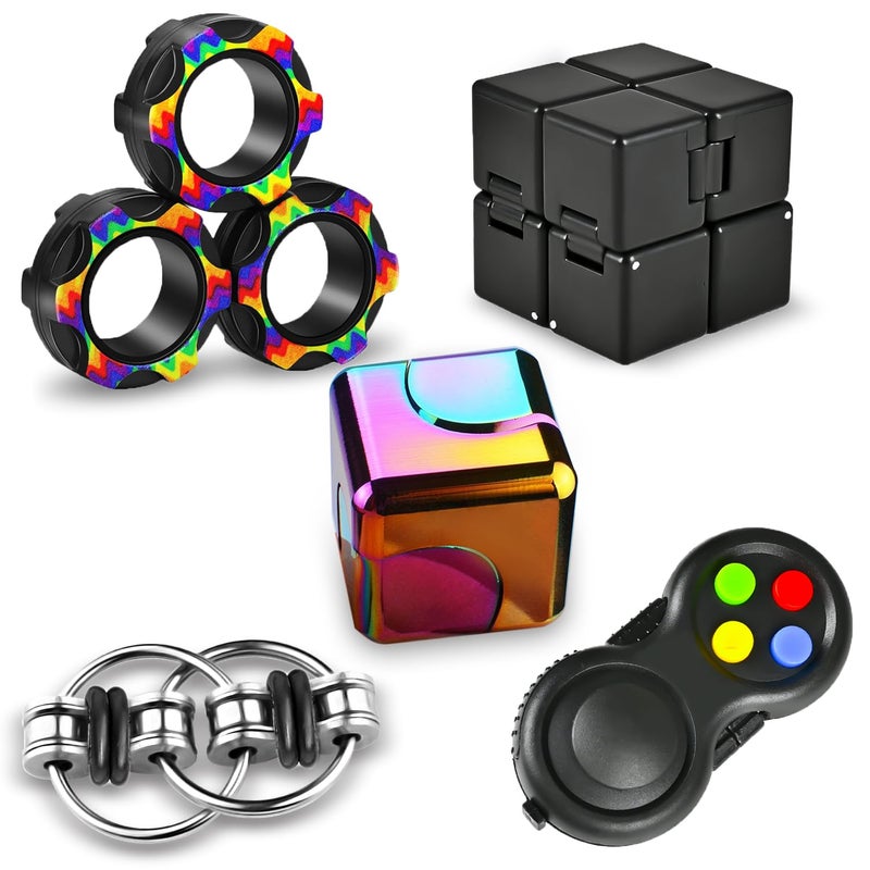 Dr.Kbder DrKbder 5 Pcs Fidget Toys Adults Set EDC Cool Desk Gadgets Office Spinner Toys for Teen Kid with Metal Fidgets Infinity Cube Figits Ring Bike Chain ADHD Stress Anxiety Relief Gift for Boys Girls - Image 3