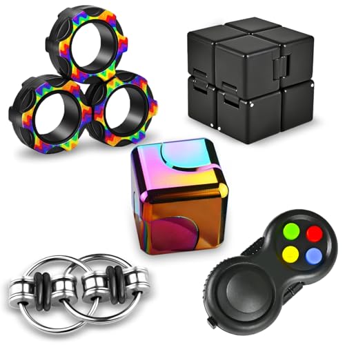 Dr.Kbder DrKbder 5 Pcs Fidget Toys Adults Set EDC Cool Desk Gadgets Office Spinner Toys for Teen Kid with Metal Fidgets Infinity Cube Figits Ring Bike Chain ADHD Stress Anxiety Relief Gift for Boys Girls - Image 1