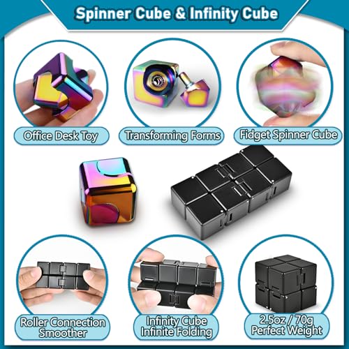 Dr.Kbder DrKbder 5 Pcs Fidget Toys Adults Set EDC Cool Desk Gadgets Office Spinner Toys for Teen Kid with Metal Fidgets Infinity Cube Figits Ring Bike Chain ADHD Stress Anxiety Relief Gift for Boys Girls - Image 5