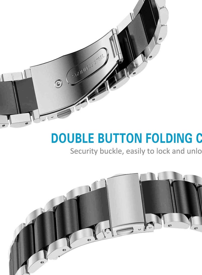 SYOSI حزام من الفولاذ المقاوم للصدأ لـ Fitbit Charge 4، وFitbit Charge 3، وFitbit Charge 3 SE، وحزام ساعة ذكي، وإكسسوارات سوار المعصم المعدنية القابلة للاستبدال (فضي + أسود) - Image 3