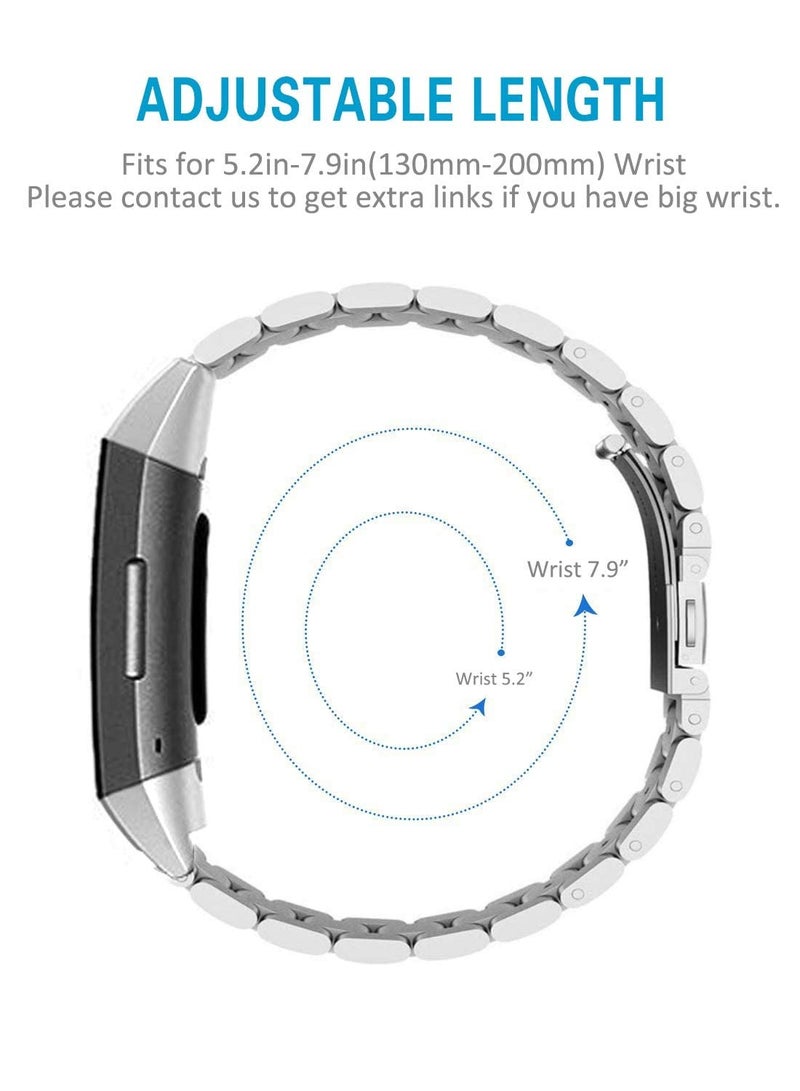 SYOSI حزام من الفولاذ المقاوم للصدأ لـ Fitbit Charge 4، وFitbit Charge 3، وFitbit Charge 3 SE، وحزام ساعة ذكي، وإكسسوارات سوار المعصم المعدنية القابلة للاستبدال (فضي + أسود) - Image 4