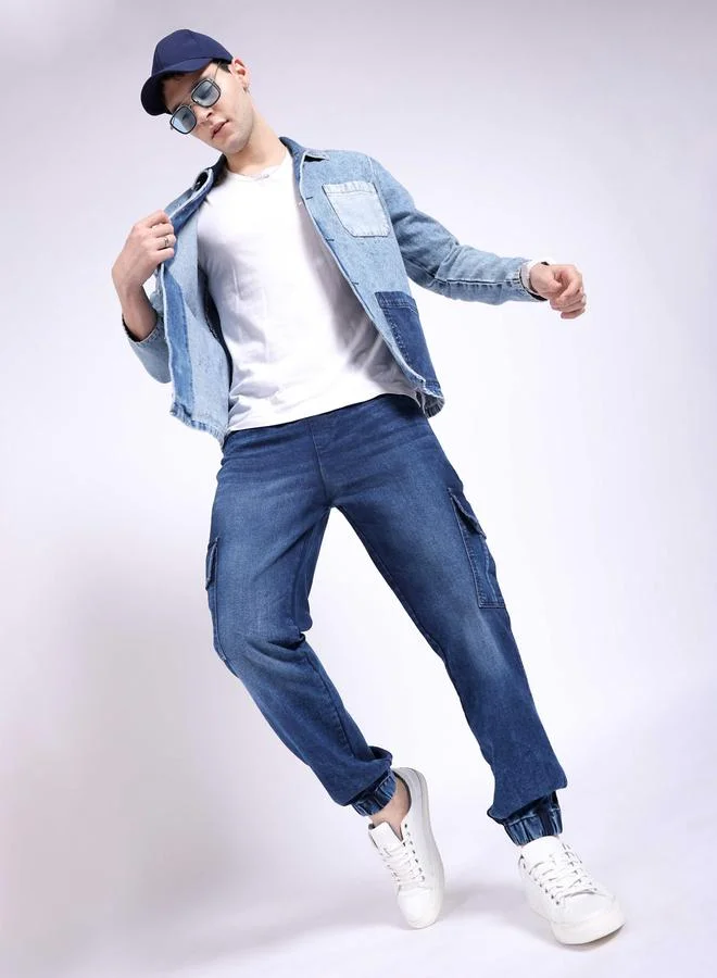 The Indian Garage Co Blue Regular Fit Solid Denim Jogger Jeans