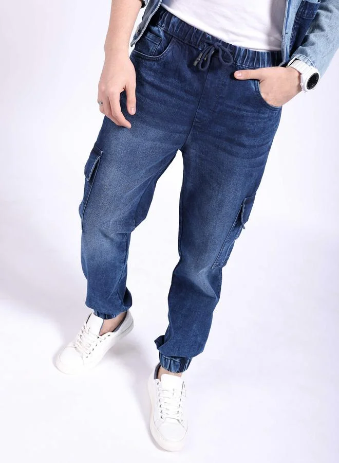 The Indian Garage Co Blue Regular Fit Solid Denim Jogger Jeans
