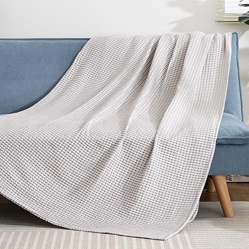 EGOHOME 100% Cotton Waffle Blanket Twin Size for Bed-Breathable and Lightweight,Soft Dual-Tone Textured Jacquard Waffle Weave Blankets for All Season,Sleet Grey,60 x 80 Inches - Image 3