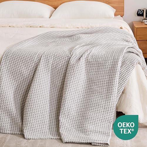 EGOHOME 100% Cotton Waffle Blanket Twin Size for Bed-Breathable and Lightweight,Soft Dual-Tone Textured Jacquard Waffle Weave Blankets for All Season,Sleet Grey,60 x 80 Inches - Image 4