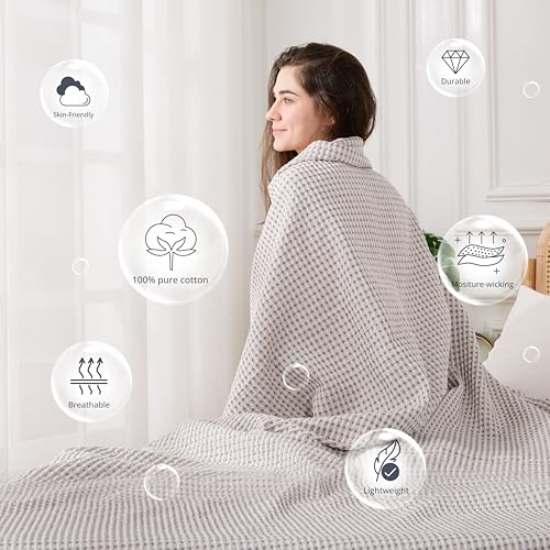 EGOHOME 100% Cotton Waffle Blanket Twin Size for Bed-Breathable and Lightweight,Soft Dual-Tone Textured Jacquard Waffle Weave Blankets for All Season,Sleet Grey,60 x 80 Inches - Image 5