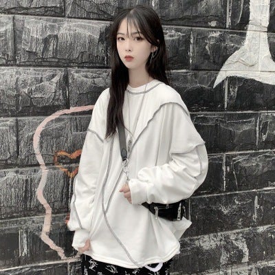2024 Korean Autumn Thin Round Neck Sweatshirt for Women White  - Image 4