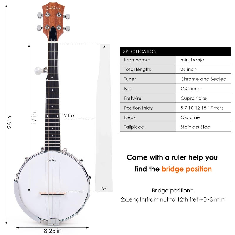 LOTKEY, 5-String Banjo, 26 inch (CR2032) - Image 5