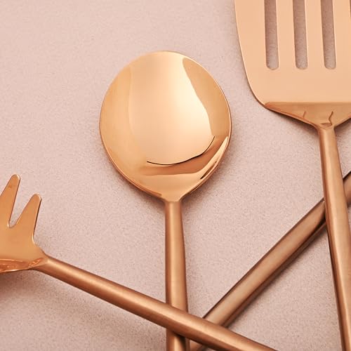 GIBOX Stainless Steel Heavy Bronze Utensils for Frying, Cooking & Serving, Kitchen Tools Scoop Ladle Skimmer Stupla Serving Spoon Set of 4 Ideal for Dining Kitchen Tableware Nonstick - Image 3