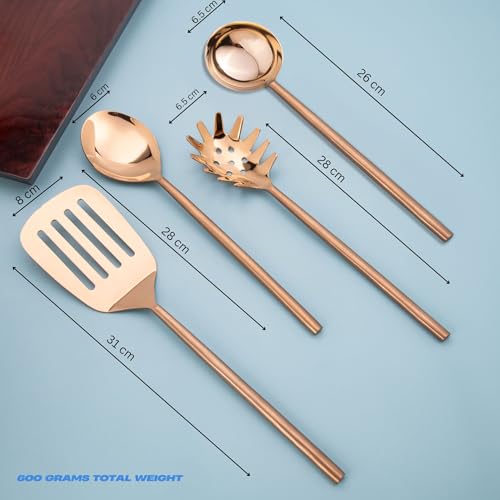 GIBOX Stainless Steel Heavy Bronze Utensils for Frying, Cooking & Serving, Kitchen Tools Scoop Ladle Skimmer Stupla Serving Spoon Set of 4 Ideal for Dining Kitchen Tableware Nonstick - Image 5