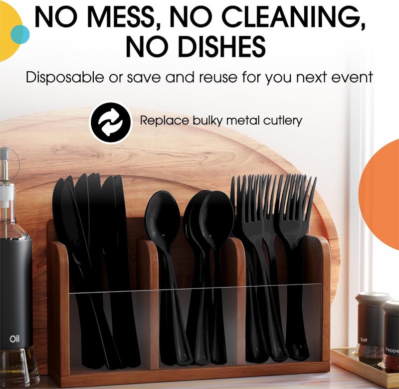 Exquisite Black Plastic Knives 50 Pcs Black Knives Disposable Utensils Heavy Duty Plastic Cutlery Set Disposable Cutlery Sets Flatware Sets Silverware Set For Party Supplies & Party Tableware - Image 5