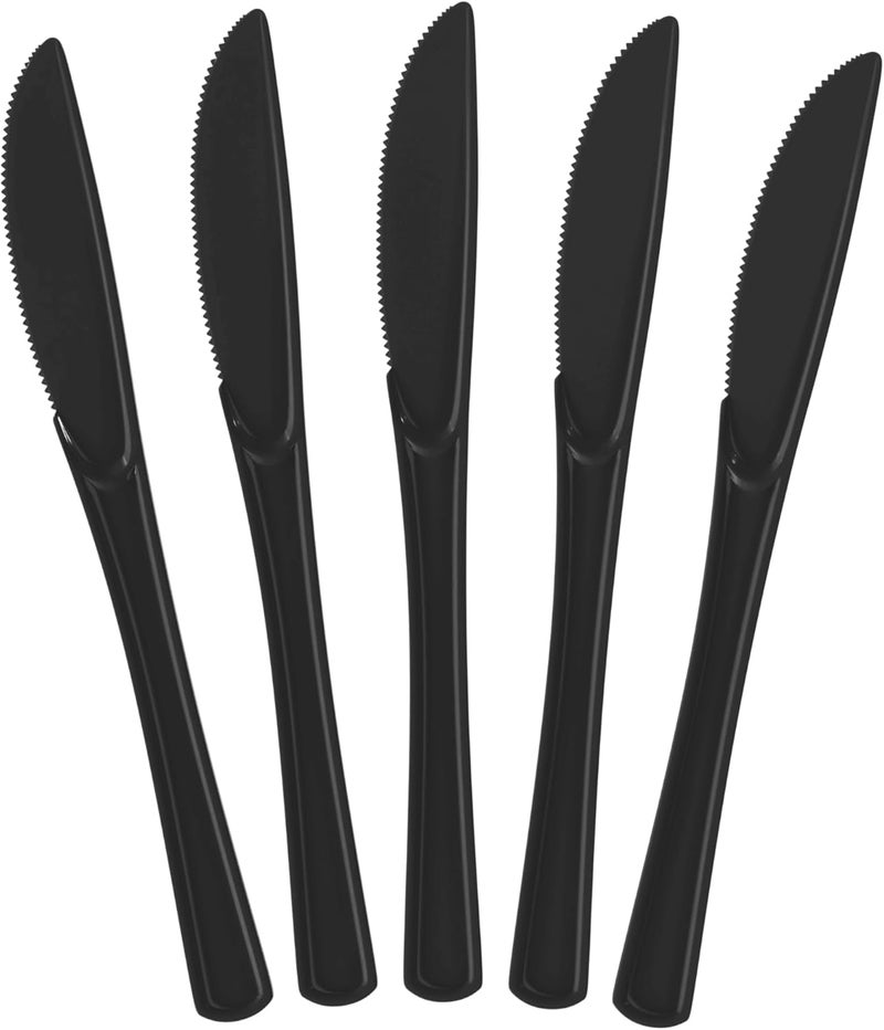 Exquisite Black Plastic Knives 50 Pcs Black Knives Disposable Utensils Heavy Duty Plastic Cutlery Set Disposable Cutlery Sets Flatware Sets Silverware Set For Party Supplies & Party Tableware - Image 1