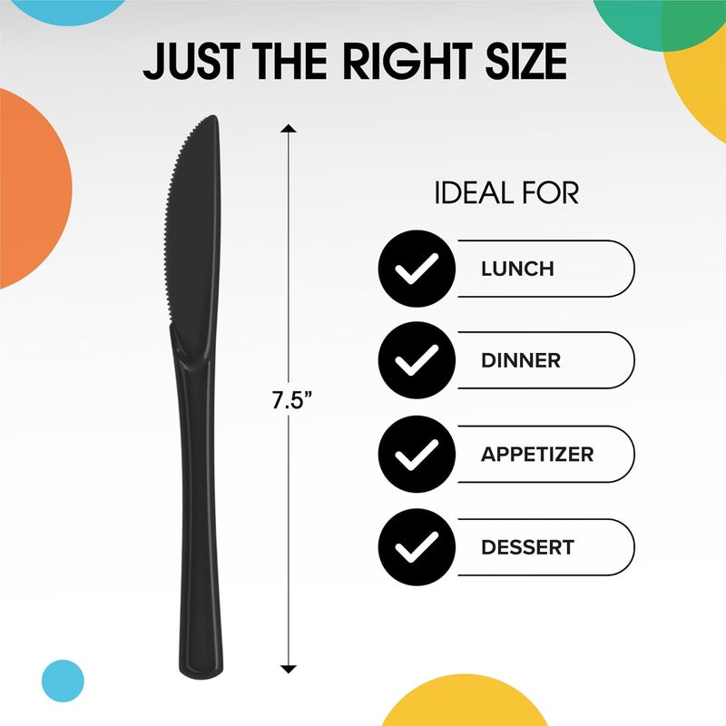 Exquisite Black Plastic Knives 50 Pcs Black Knives Disposable Utensils Heavy Duty Plastic Cutlery Set Disposable Cutlery Sets Flatware Sets Silverware Set For Party Supplies & Party Tableware - Image 2