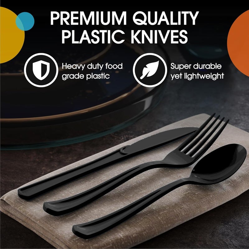 Exquisite Black Plastic Knives 50 Pcs Black Knives Disposable Utensils Heavy Duty Plastic Cutlery Set Disposable Cutlery Sets Flatware Sets Silverware Set For Party Supplies & Party Tableware - Image 4