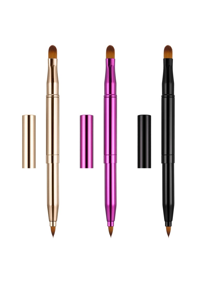 Generic - Retractable Dual-End Lip and Concealer Brush Set - 3 Portable Makeup Applicators for Lipstick, Eyeshadow, and Foundation - Perfect for On-the-Go Touch-Ups! - Image 1