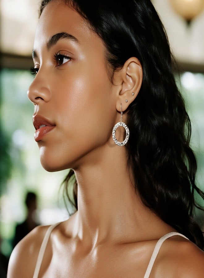 أليكس كرافت أقراط متدلية من الفضة الإسترليني عيار 925 للنساء، أقراط ALEXCRAFT متدلية مطروقة، أقراط دائرية مستديرة متدلية، أقراط هندسية عصرية متدلية بمشبك خلفي - Image 3