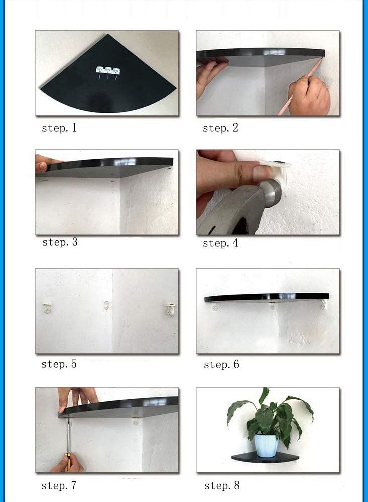 MARGOUN رف جدار زاوية عائمة 3 قطع رف كتب مثلث ديكور المنزل 3 طبقات عرض منظم 25 سم أسود - Image 5