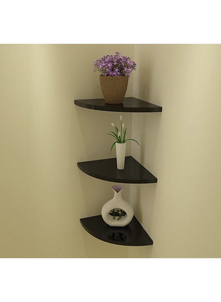 MARGOUN رف جدار زاوية عائمة 3 قطع رف كتب مثلث ديكور المنزل 3 طبقات عرض منظم 25 سم أسود - Image 3