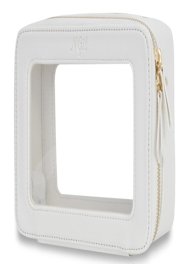 NGIL Clear Faux Leather Travel Toiletry Bag, Makeup Bag Organizer for Women, Clear Window & Gold Zipper Makeup Bag, Road Trip Essential, Skincare, Cruise Ship Essentials (White) - Image 1